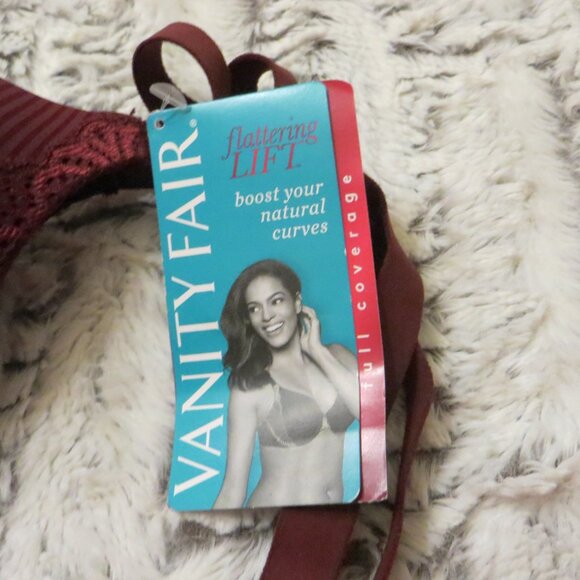 Women's Vanity Fair Flattering Lift Padded Burgundy Striped Lace Bra 38 C New - Picture 4 of 11